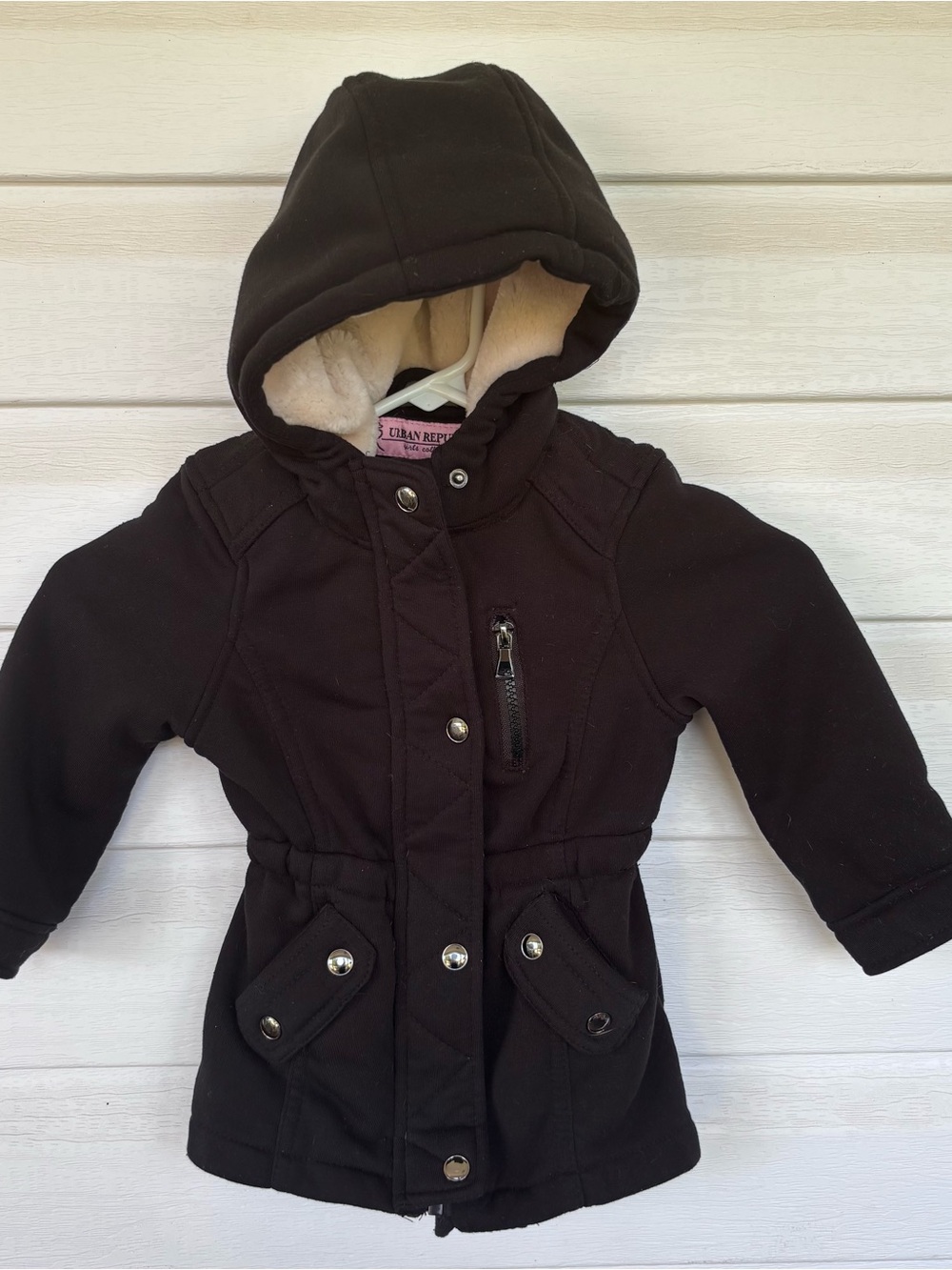 Urban Republic Girls 2T Black Faux Fur Lined Hooded Winter Coat